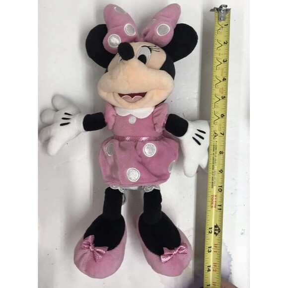 Disney Minnie Mouse 14" Pink Polka Dot Dress and Hair Bow Plush Stuffed Animal - Picture 6 of 6